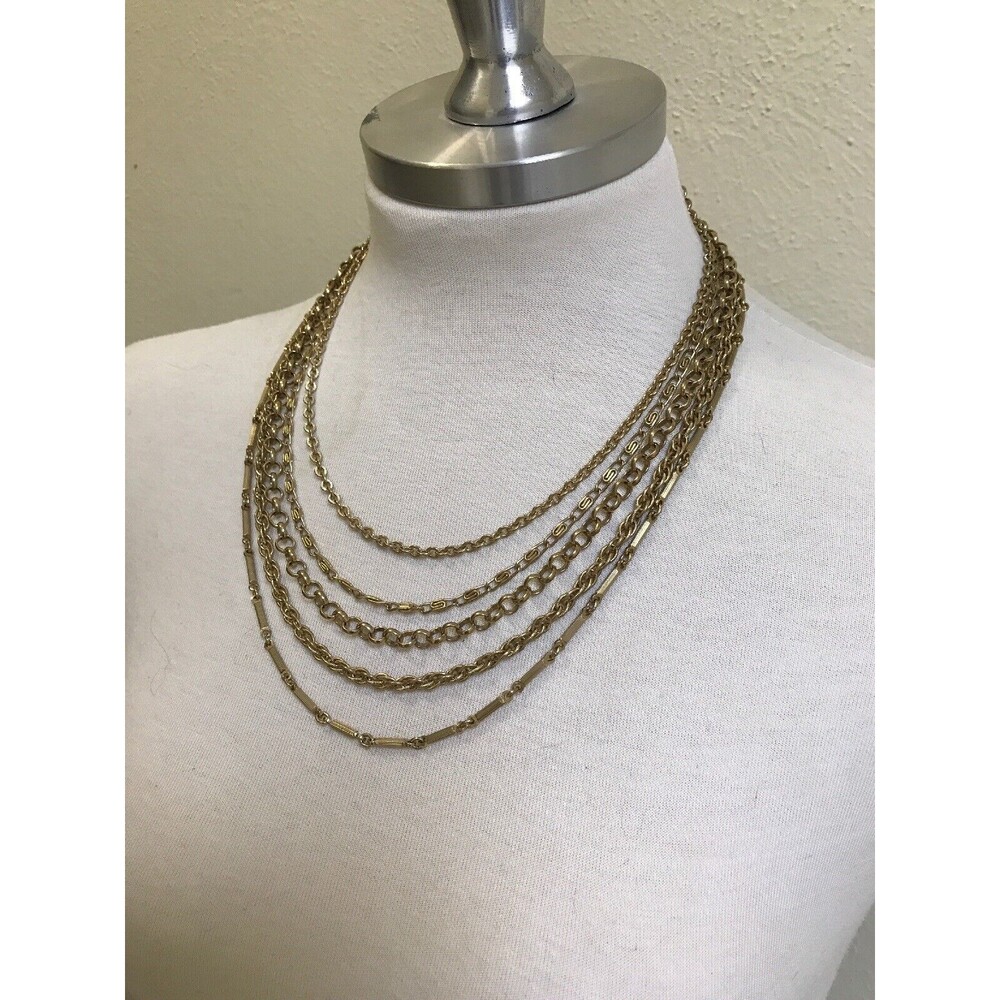 Vintage Coro Multi Strand Gold Tone Chain Necklace